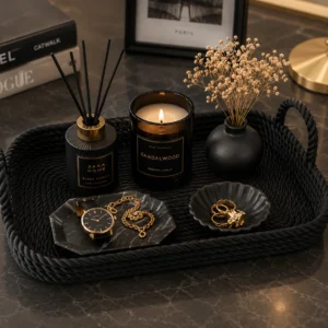 Halat Desenli Dekoratif Organizer Tepsi | Çok Amaçlı 3D Baskı Düzenleyici (22x17 cm)
