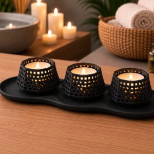 Modern 3'lü Dekoratif Mumluk Seti | Minimalist Tealight Mumluk