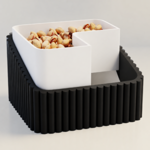 Fıstık Kasesi – 3D Baskı Çift Hazneli Kabuk Ayırıcı Sunum Kasesi - Siyah Beyaz