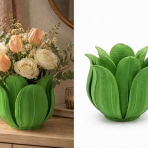 Lotus Yapraklı Vazo – 3D Baskı Dekoratif Çiçeklik-Yeşil