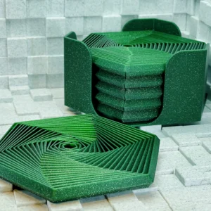 Super Fidget Coaster Seti – 3D Baskı Altıgen Desenli Bardak Altlığı ve Tutucu-Yeşil