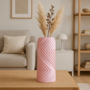 Vector Vazo – 3D Baskı Geometrik Çizgili Dekoratif Vazo-Pembe
