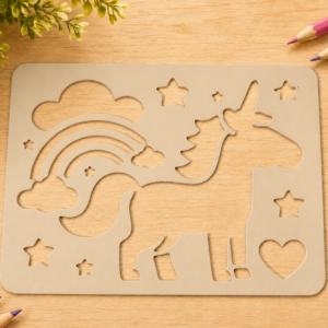 Unicorn ve Gökkuşağı Çizim Şablonu – 3D Baskı Desen Kalıbı - Bej