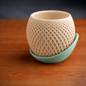 Küre Saksı – 3D Baskı Kafes Dokulu İki Parçalı Dekoratif Saksı - Bej-Mint