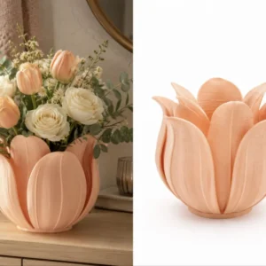 Lotus Yapraklı Vazo – 3D Baskı Dekoratif Çiçeklik-Turuncu