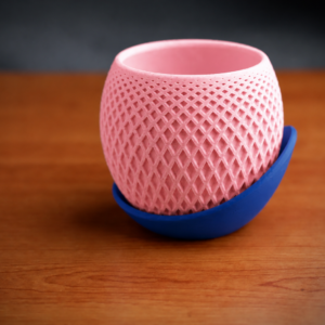 Küre Saksı – 3D Baskı Kafes Dokulu İki Parçalı Dekoratif Saksı - Pembe-Mavi