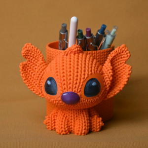 Knitted Kalemlik – 3D Baskı Sevimli Karakterli Masaüstü Kalem Organizeri-Turuncu
