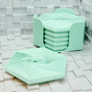 Super Fidget Coaster Seti – 3D Baskı Altıgen Desenli Bardak Altlığı ve Tutucu-Mint