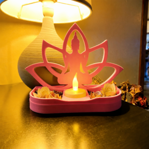 Lotus Buda Mumluk – 3D Baskı Dekoratif Tealight Mumluk-Pembe