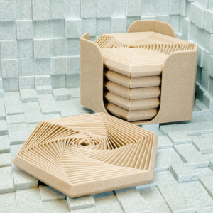 Super Fidget Coaster Seti – 3D Baskı Altıgen Desenli Bardak Altlığı ve Tutucu-Bej