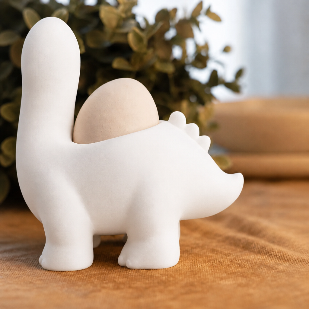 Dinozor Yumurtalık – 3D Baskı Sevimli Eggosaurus Yumurta Tutucu-Beyaz - Görsel 2