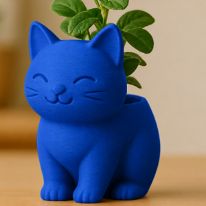 Sevimli Kedi Saksı – 3D Baskı Figürlü Sukulent Saksısı-Mavi