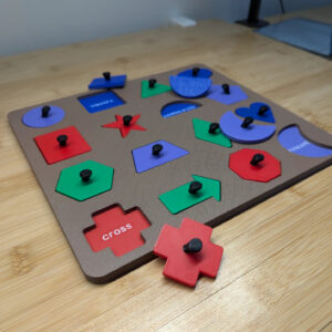 3D Baskı İngilizce Etiketli Şekil Tanıma Puzzle Tahtası - 16 Geometrik Şekil, Bilişsel Gelişim ve Kelime Öğrenme Seti