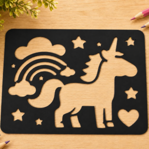 Unicorn ve Gökkuşağı Çizim Şablonu – 3D Baskı Desen Kalıbı - Siyah