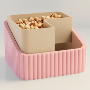 Fıstık Kasesi – 3D Baskı Çift Hazneli Kabuk Ayırıcı Sunum Kasesi - Pembe Bej