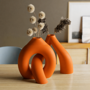 Interlocking Vazo – 3D Baskı İç İçe Geçen Dekoratif Vazo-Turuncu