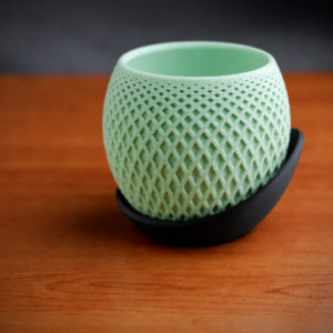 Küre Saksı – 3D Baskı Kafes Dokulu İki Parçalı Dekoratif Saksı - Mint-Siyah