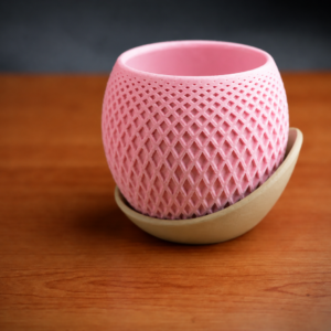 Küre Saksı – 3D Baskı Kafes Dokulu İki Parçalı Dekoratif Saksı - Pembe-Bej