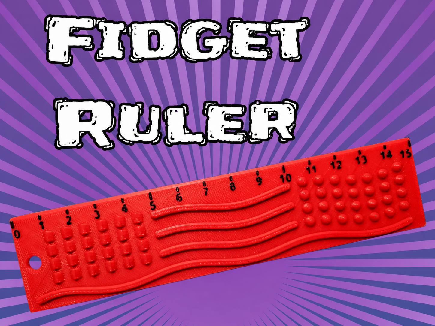 Dokunsal Fidget Cetveli – 3D Baskı Kabartmalı Stres ve Odaklanma Oyuncağı - Kırmızı