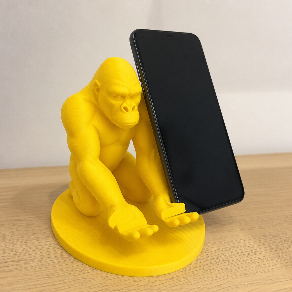 Goril Telefon Tutucu – 3D Baskı Kaslı Goril Masaüstü Telefon Standı-Sarı - Görsel 2