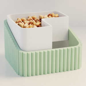 Fıstık Kasesi – 3D Baskı Çift Hazneli Kabuk Ayırıcı Sunum Kasesi - Mint Beyaz