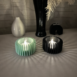 Modern Çizgili Mumluk – 3D Baskı Tealight Mumluk (1 Adet)-Mint