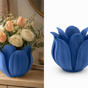 Lotus Yapraklı Vazo – 3D Baskı Dekoratif Çiçeklik-Mavi