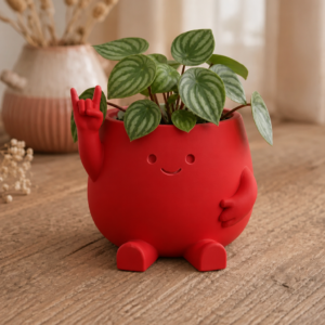 Smiley Face Planter – 3D Baskı Gülümseyen Karakterli Saksı-Kırmızı