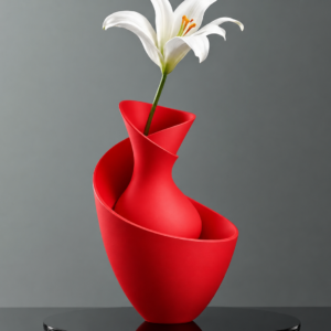 Bold Vazo – 3D Baskı Akışkan Formlu Dekoratif Vazo-Kırmızı