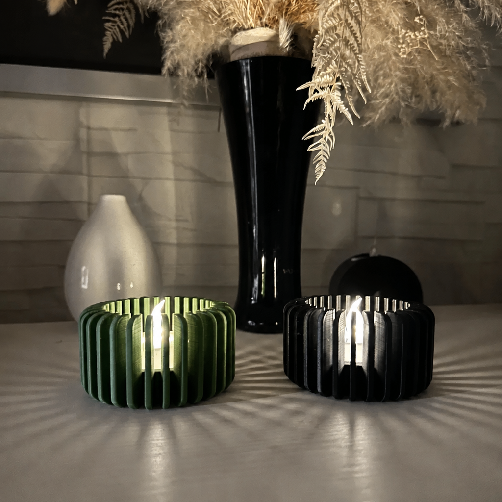 Modern Çizgili Mumluk – 3D Baskı Tealight Mumluk (1 Adet)-Yeşil - Görsel 2