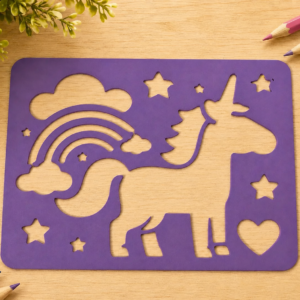 Unicorn ve Gökkuşağı Çizim Şablonu – 3D Baskı Desen Kalıbı - Mor