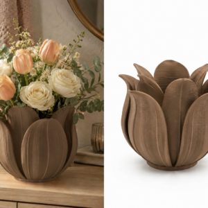 Lotus Yapraklı Vazo – 3D Baskı Dekoratif Çiçeklik-Kahverengi