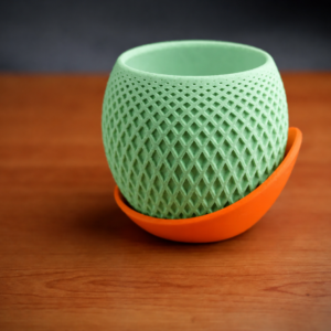 Küre Saksı – 3D Baskı Kafes Dokulu İki Parçalı Dekoratif Saksı - Mint-Turuncu