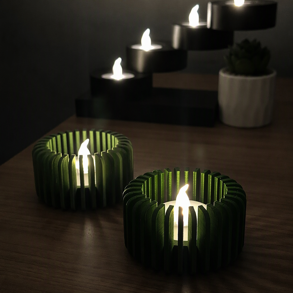 Modern Çizgili Mumluk – 3D Baskı Tealight Mumluk (1 Adet)-Yeşil - Görsel 3