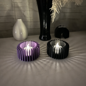 Modern Çizgili Mumluk – 3D Baskı Tealight Mumluk (1 Adet)-Mor