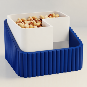 Fıstık Kasesi – 3D Baskı Çift Hazneli Kabuk Ayırıcı Sunum Kasesi - Mavi Beyaz