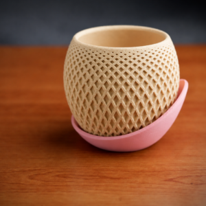 Küre Saksı – 3D Baskı Kafes Dokulu İki Parçalı Dekoratif Saksı - Bej-Pembe