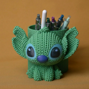 Knitted Kalemlik – 3D Baskı Sevimli Karakterli Masaüstü Kalem Organizeri-Yeşil
