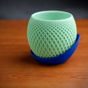 Küre Saksı – 3D Baskı Kafes Dokulu İki Parçalı Dekoratif Saksı - Mint-Mavi