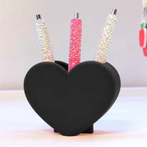 Kalp Şekilli Kalemlik – 3D Baskı Masaüstü Organizer - Siyah