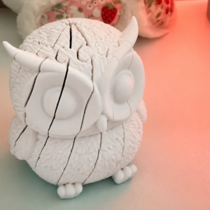 Hareketli Baykuş Figürü – 3D Baskı Eklemli Flexi Oyuncak - Beyaz