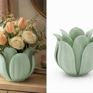 Lotus Yapraklı Vazo – 3D Baskı Dekoratif Çiçeklik-Mint
