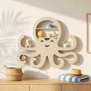 Ahtapot Duvar Rafı – 3D Baskı Dekoratif Mini Raf-Bej
