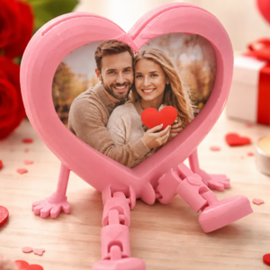 Aşk Kalpli Fotoğraf Çerçevesi – 3D Baskı Hareketli Bacaklı Masaüstü Çerçeve-Pembe