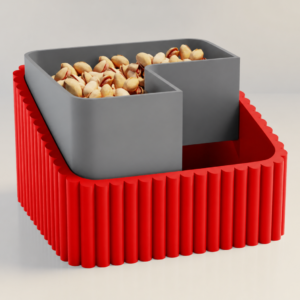 Fıstık Kasesi – 3D Baskı Çift Hazneli Kabuk Ayırıcı Sunum Kasesi - Kırmızı Gri