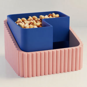 Fıstık Kasesi – 3D Baskı Çift Hazneli Kabuk Ayırıcı Sunum Kasesi - Pembe Mavi