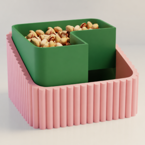 Fıstık Kasesi – 3D Baskı Çift Hazneli Kabuk Ayırıcı Sunum Kasesi - Pembe Yeşil