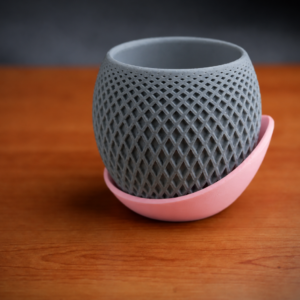 Küre Saksı – 3D Baskı Kafes Dokulu İki Parçalı Dekoratif Saksı - Gri-Pembe