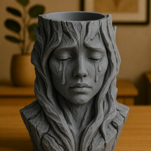 Ağlayan Kadın Büst Saksı – 3D Baskı Sanatsal Dekoratif Saksı - Gri