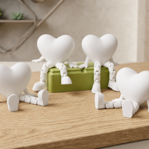 Hareketli Kalp Figürü – 3D Baskı Eklemli Dekoratif Oyuncak (1 Adet)-Beyaz